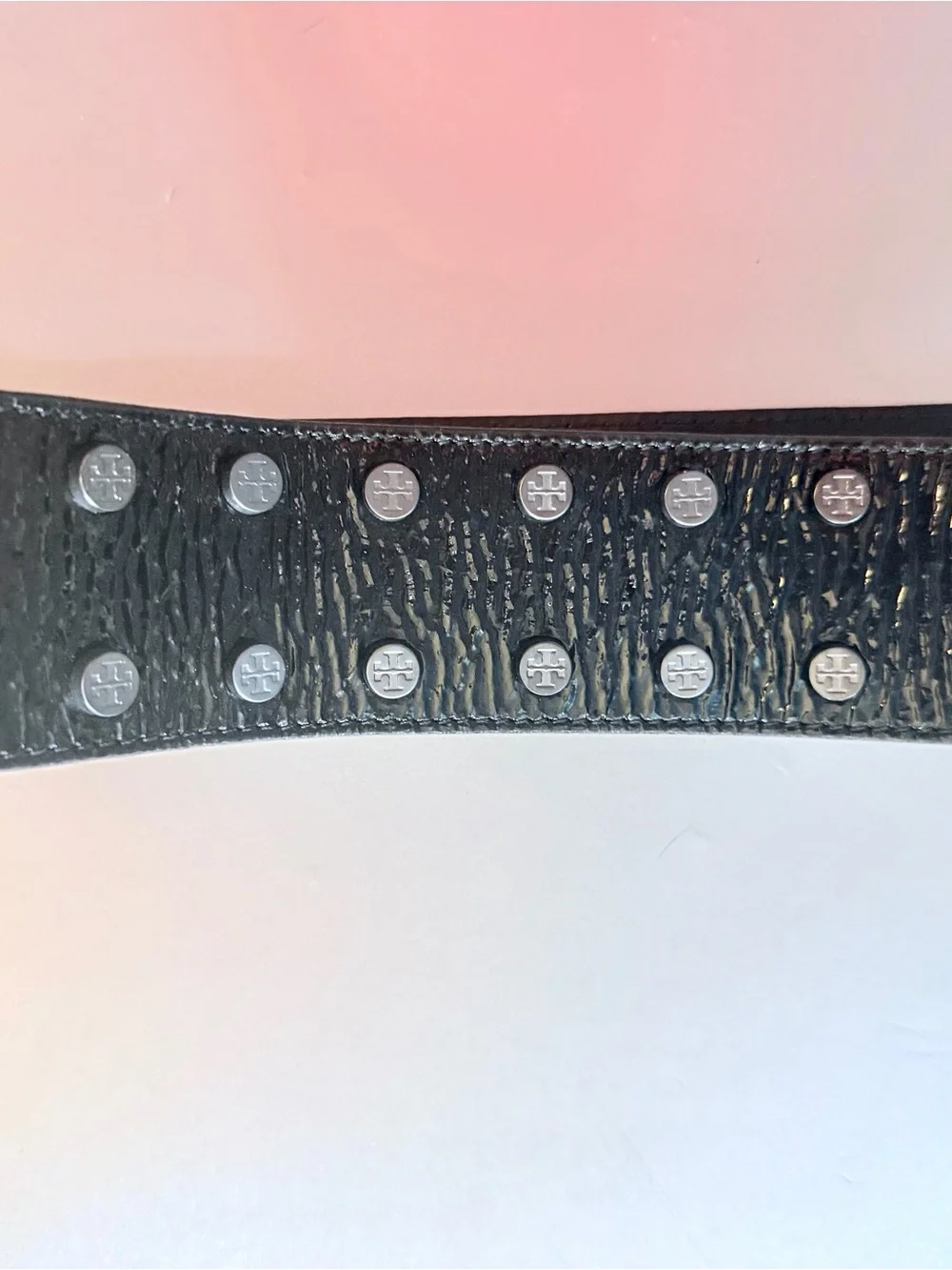 Tory Burch Black Studded Patent Leather Waist Belt